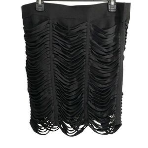 BCBGeneration Black Fitted Skirt Strappy Shredded Ripped Pull-On Sz Large NWT